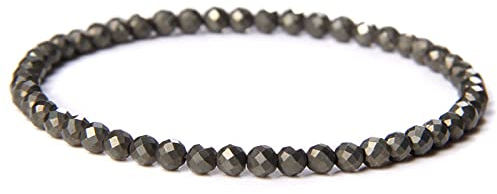 Naturstein Schwarz Pyrit Perlen Stretch-Armband – Vintage Ethno Facettierte Runde Edelsteinperlen Armreif, Charm Schmuck Geschenk Unisex Neuheit Accessoires Ornament Männer Frauen Geschenk, 23 Cm