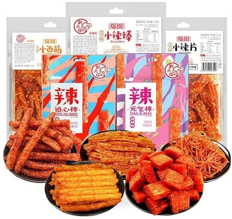Latiao combination pack,spicy strips,nostalgic snack gift pack,Internet celebrity snack food,Latiao big gluten,Instant snacks,instant Latiao,Handmade latiao (329g (12bags))