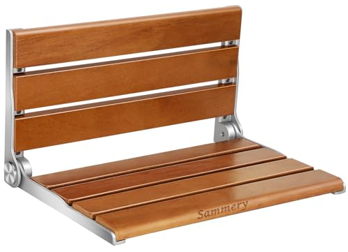 Sedile da doccia pieghevole in teak da 45,7 cm, montaggio a parete, panca da doccia pieghevole per piccoli spazi doccia, sgabello in legno di teak per la cura della casa, per doccia interna, per