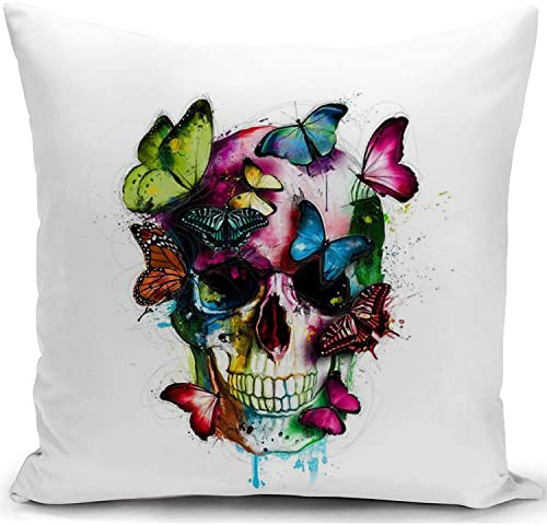KUNQIAN Kissenbezug Gothic Totenkopf Skull Skelett Kissen deko Geschenke für sofakissen kissenbezüge schädel dekokissen couchkissen Schlafzimmer Wohnzimmer Zimmer zierkissen Couch Sofa Büro 40x40 cm