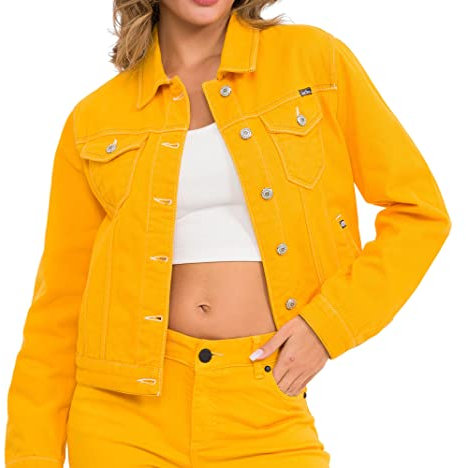 Cipo & Baxx Damen Jeansjacke Oversize Lang Denim Frezeitjacke WJ212 Gelb M