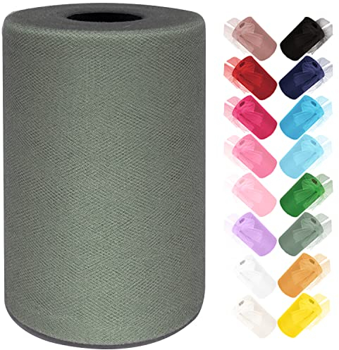 Ableme Deco Rouleau de tulle pour robe tutu, pompons, emballage cadeau, fête prénatale, décoration de mariage (vert sauge) 15 cm x 91 m