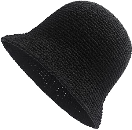 ZLYC Damen Herbst Winter Handgemachte Strick Fischerhüte Cloche Hüte Baumwolle Bowler Hut(Einfarbig Schwarz)