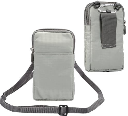 Sac à Bandoulièr Homme pour Téléphone Portable, de Ceinture Smartphone, Sac de Taille Verticale Smartphone Étui Ceinture Epaule Housse Transport Clip Coque avec Boucle Pochette Sac à Epaule, Gris