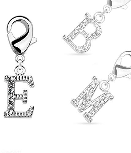 beyoutifulthings Damen Charm-Anhänger Buchstabe E Silber Zirkonia Clear Bettel-Armband Charm-träger Fuß-kettchen Hals-kette Chirurgenstahl