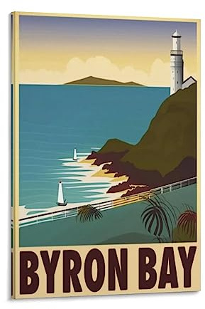 Byron Bay Vintage-Reiseposter, Landschaft, 20 x 30 cm, Wandkunst, Kunstdruck, Leinwand-Kunst-Poster, modernes Familienschlafzimmer-Dekor-Poster