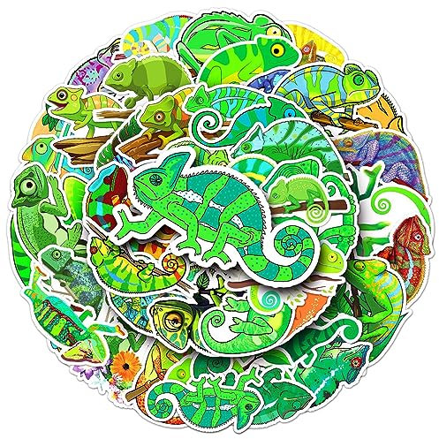 Bric dodo 50Pcs Chameleon Stickers - Waterproof & Reusable - PVC Material - Graffiti, Tropical Style - Ideal for Laptops, Skateboards, Cars & More