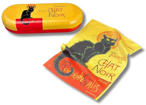 MediMuc Flaches Brillenetui mit passendem Reinigungstuch aus Microfaser - Chat Noir - Maße: L/H/B 16 x 2,8 x 6,6cm - FridolinEdition