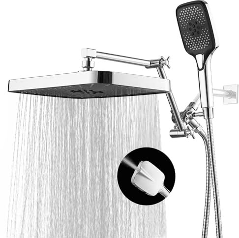 Jcrob 14 Shower Head with Handheld Shower, High Pressure Rain/Rain Shower Heads with 3+1 Settings, Hand Shower, Includes 3 Way Diverter Extension Arm - Height/Angle Adjustable (Chrome)