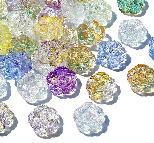 UR URLIFEHALL Lot de 100 perles transparentes en verre soufflé faites à la main en forme de fleur pour projets de bricolage, fabrication de bijoux, loisirs créatifs