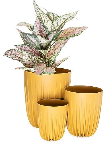 Home Garden Ornaments Plant Pots Indoor, Set of 3 Luxy Indoor Plant Pot, Outdoor Flower Planter (14.5 cm,19 cm,25cm - Mustard)