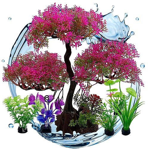 Naturezhen 6 Piezas Plantas Artificiales de Acuario 22cm - Set Decoración Acuarios con Base Estable - Plantas Plásticas para Peces Sin Mantenimiento (Oficina/Hogar)