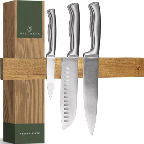 WALDWERK Porte Couteaux Aimanté en Bois d'Acacia (40x5cm) - Barre Magnétique Murale pour Rangement de Cuisine