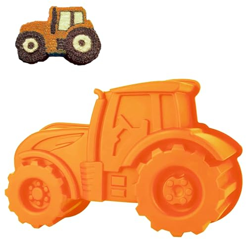 Generisch ROMINVIC Traktor Silikon Backform,Traktor Kuchenform Traktor Backform 3d Tortendeko Traktor Zur Feier Von Kindergeburtstagen, Zur Herstellung Von Kuchen, Brot, Pralinen, Desserts(Orange)