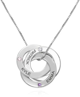 MyNameNecklace MYKA Personalisierte Russische Ring Halskette mit Gravur auf Drei Ringen - Weihnachten Graviert Name Schmuck Geschenk für Damen - Freundin
