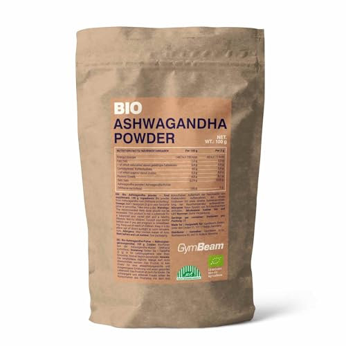GymBeam Ashwagandha in Polvere BIO 100g, Adattogeno per Gestione dello Stress, Qualità BIO, Ottima per Frullati e Bevande, Conosciuta come Ginseng Indiano, Aiuta a Controllare il Cortisolo