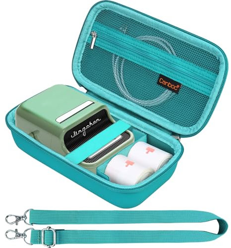 Canboc Carrying Case for NIIMBOT B21 Label Maker, Portable Bluetooth Thermal Label Printer Bag with Removable Shoulder Strap, Mesh Pocket fit Printer Labels, USB Cable, Turquoise (Case Only)