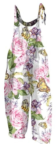 Latzhose Damen Jeans Jumpsuit Kostüm Erwachsene Latzhose Damen Karneval Musterdruck Spaghetti Overall U-Ausschnitt Ärmelloser Strampler Arbeitslatzhose Mit Taschen Arbeitslatzhose Damen (Rosa, S)