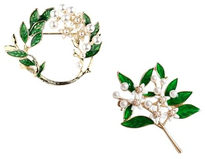 MKKMYII Lot de 2 broches en forme de muguet pour femme avec perles vertes, Acier allié