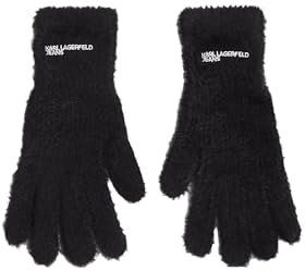 KARL LAGERFELD JEANS, Damen, Pelzige Logo-Handschuhe, Schwarz, L