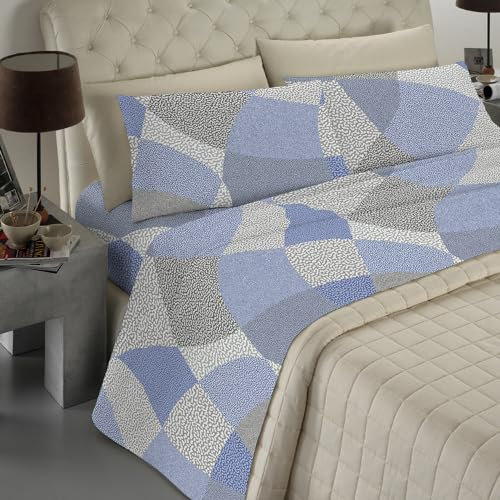 Banzaii - Completo Lenzuola Singolo In Microfibra Made In Italy Con Angolo h 30 cm Francesca Azzurro