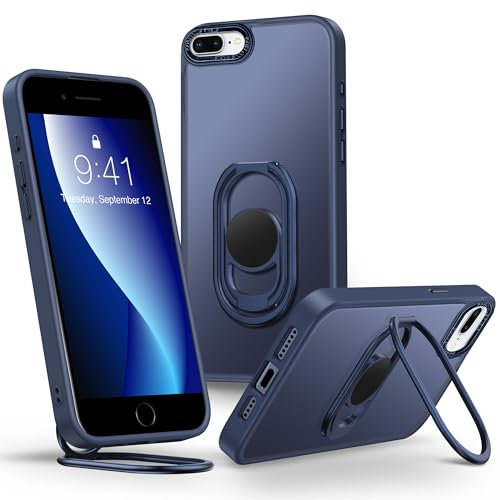 SHIELDS UP for iPhone 7 Plus & 8 Plus Case with Stand, Matte Back Phone Case with Double Ring Holder Stand - Adjustable & Foldable - Shockproof Translucent Protective Cover - Frosted Blue