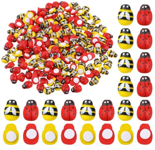160 Stücke Holz Marienkäfer aus Bienen Deko, Mini Selbstklebend Flacher Rückseite Ladybug Bienen Sticker Tiere Zurück Home Decor für Bastelarbeiten, Scrapbooking, Partybedarf, Streudeko