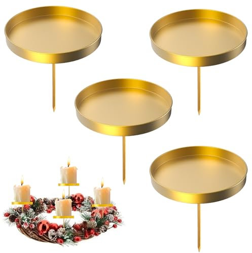 Adventskranz Kerzenhalter, 8cm Gold Adventskerzenhalter Metall Kerzenleuchter 4 Stück, für Adventskranz Weihnachten Kerzenteller Mit Dorn