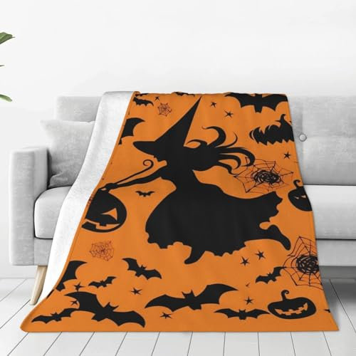 Halloween-Überwurfdecke mit fliegender Hexe, superweiche Flanelldecken, warm, gemütlich, Reisedecke, Anti-Pilling-Bettdecke, 203 x 152 cm, leichte Sofadecke für Couch, Stuhl, Camping, alle