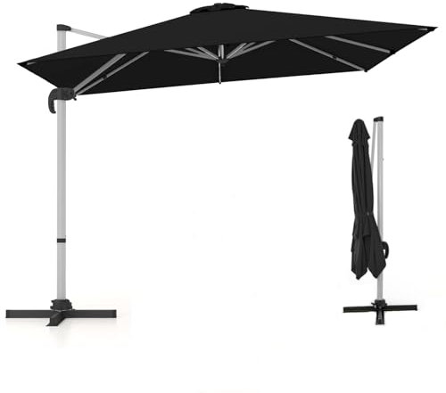 GYMAX Ombrellone da Balcone 3x3 M, Ombrellone Decentrato Laterale Roma, Altezza e Angoli Regolabili, Impermeabile e Antivento con Base Stabile, per Giardino Terrazzo (nero)