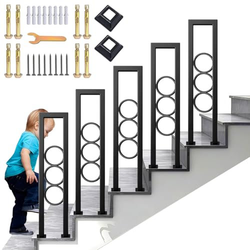SCGSJZH Corrimano per Scale Interne, Ringhiera per Scale Forma di U Nero, Decorazione Ad Anello Circolare Passamano per Esterne Esterni Giardino, Ferro Battuto Sicurezza Parapetto (85cm)