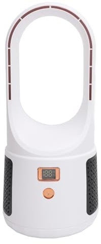 11.8 Bladeless Desk Fan, 6 Speeds Adjustable Office Fan, Portable Bladeless Tower Fan with Power Display for Home Office Bedroom (White)