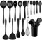 Homikit Ustensiles de Cuisine, 16 pièces ustensiles de Cuisine Silicone, Noir, résistant à la Chaleur avec Support d'ustensiles, sain et antiadhésif, Lavable au Lave-Vaisselle