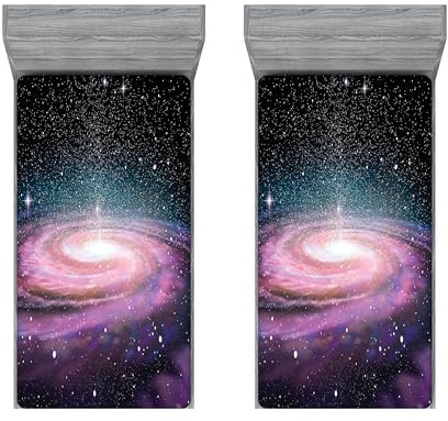 ABAKUHAUS Galaxis Spannbettlaken-Set, Galaxy im Weltraum, Bettbezug mit Rundum-Gummizug tiefer Einschub 2 Stück, 90cm x 200cm,Mauve Schwarz
