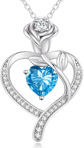 CDE Halskette Damen Rosegold Herz Kette Sterling Silber 925 Geburtsstein Geschenke für Frauen mit Anhänger Schmuck Geburtstag Weihnachten Valentinstag Muttertag Mama (Silber-12-Dez)