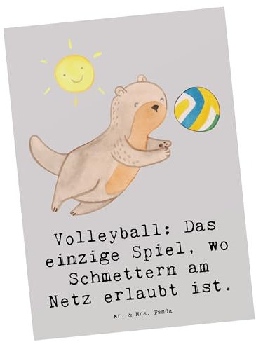 Mr. & Mrs. Panda Postkarte Volleyball Schmettern - Geschenk, Teamarbeit, Halle, Aufschlag, Spaß, Agilität, Geschenkkarte, Aktivität, Sportarten,