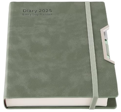 Akademischer Terminplaner 2025, ein Tag pro Seite, Hardcover, von Januar 2025 bis Dezember 2025, Agenda, A5, Tages- und Monatsplaner mit monatlichen Registern, Innentasche, Stift (Grün)