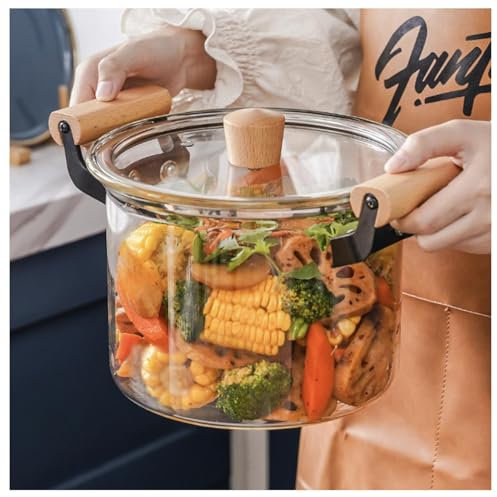 Glass Pots for Cooking On Stove, High Borosilicate Glass Simmer Pot with Handles & Lids, Clear Boiling Pot, Glass Cooking Pot for Pasta, Soup, Baby Food, Milk(3.5L)