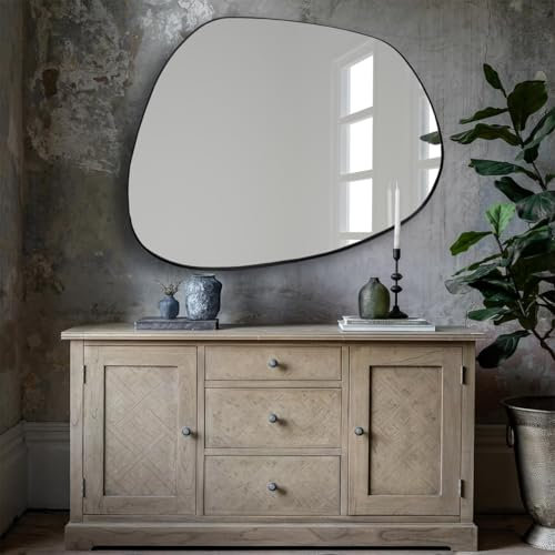 Agenzia 14 Large Modern Black Pebble Metal Wall Mirror 122cm x 94cm