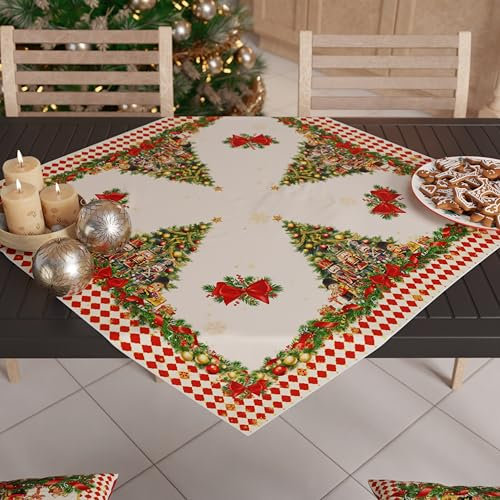 PETTI Artigiani Italiani - Weihnachts-Tischläufer, Tischläufer für Weihnachten, Tischläufer 90 x 90 cm, Mitteldecke Nussknacker Rot, 100 % Made in Italy