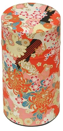 Waraku Fuuka Japanese Pokkan Matcha Coffee Spice Tea Tin Canister Washi Paper Storage with Lid 7.05 oz Capacity (Eto)