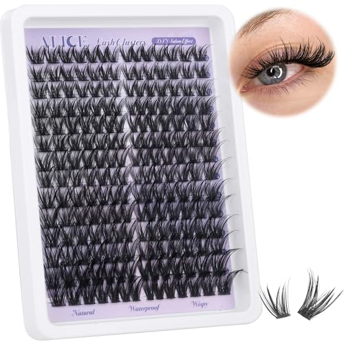 ALICE Lash Clusters Wispy Cluster Eyelash Extensions 192pcs Natural Fluffy Individual Lashes DIY Lash Extension 10-18mm Cluster Eyelashes with Mix 4-7mm of Lash Band