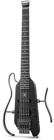 Donner HUSH-X E-Gitarren-Set, federleichte Reisegitarre mit einfach zu montierenden Ständern, ideal für Reisen und Übungen, Mahagoni-Körper, Gigbag, alle Zubehörteile, schwarz