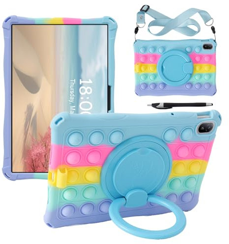 FKQLH Funda para Huawei MatePad SE 11 Pulgada 2024, Soporte Giratorio Silicona Funda Niños para Huawei MatePad SE 11 Pulgada 2024 con Correa, Colorido