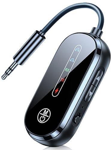 FAYAZ Bluetooth 5.4 Receiver/Transmitter, 2-in-1 Wireless Car/Airplane Adapter, Dual Connection, Black, Bluetooth, 3.5mm AUX, Type-C, Rechargeable Battery