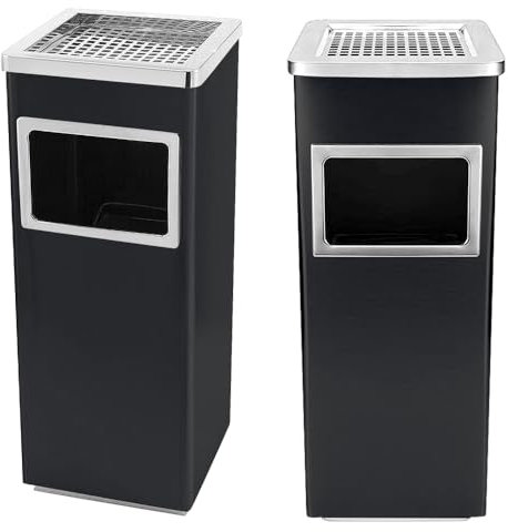 Déchet Extérieur Ecole Unité Bureau Restaurant Hôpital -Poubelle à Cendrier d'Hôtel Poubelle de Recyclage Ordure 24 * 24 * 60cm 35L-Noir (2PC)