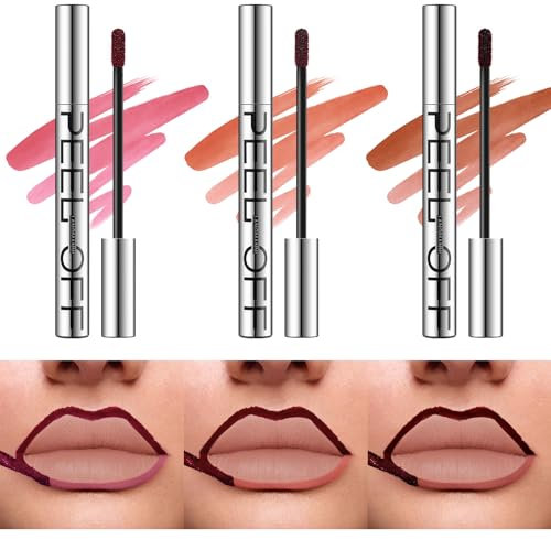 LANGMANNI 3 Colors Long-Lasting Peel Off Lip Liner Set, Waterproof & Smudge-Proof Matte Lip Liners Gift Makeup For Girls (#1+2+3)