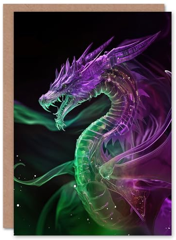 Artery8 Greeting Card Ethereal Dragon Purple Green Fantasy Art Blank For Him Or Her Art Birthday Card