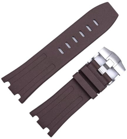 FNDWJ Für Audemars und Piguet Royal Oak Strap Original AP 15710 26470 Silikon Gummi Sport Uhrenarmband 28mm Armband Zubehör(Brown-silver)