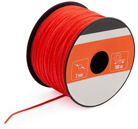 MIVOS Corda per muratori - Corda per muri 50 m, spessore 2 mm - filo a piombo rosso - Corda per edilizia - filo a piombo - Corda per pavimentazione durevole e resistente agli strappi - 472N